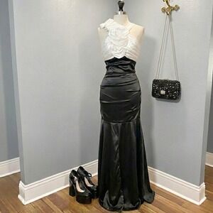 Vintage y2k Prom Dress Satin Ruffle Mermaid Gown Size 3 Early 2000s